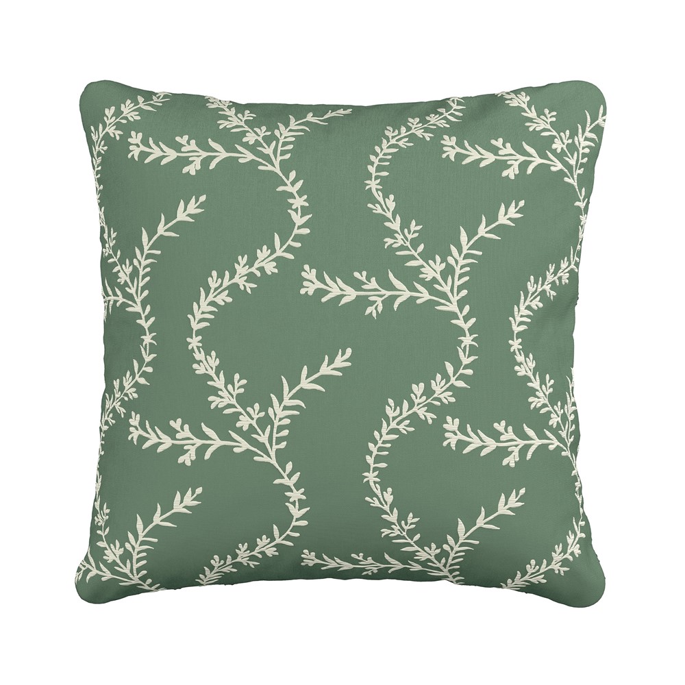 Chikan Embroidered Foliage Cushion by V&A in Green